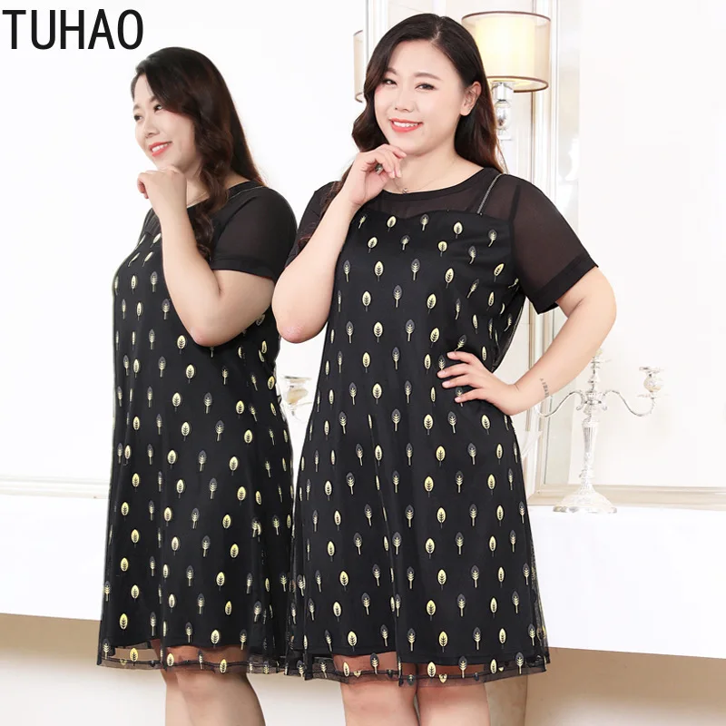 TUHAO размера плюс 10XL 9XL 8XL Платье До Колена женская одежда летнее черное кружевное