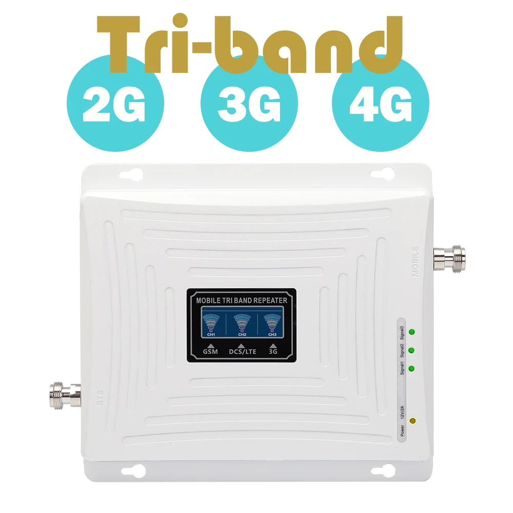 

GSM 900mhz DCS 1800mhz WCDMA 2100mhz Repeater Tri Band Cellular Signal Booster UMTS 3G 4G LTE 1800mhz Amplifier 70dB Gain 20dBm