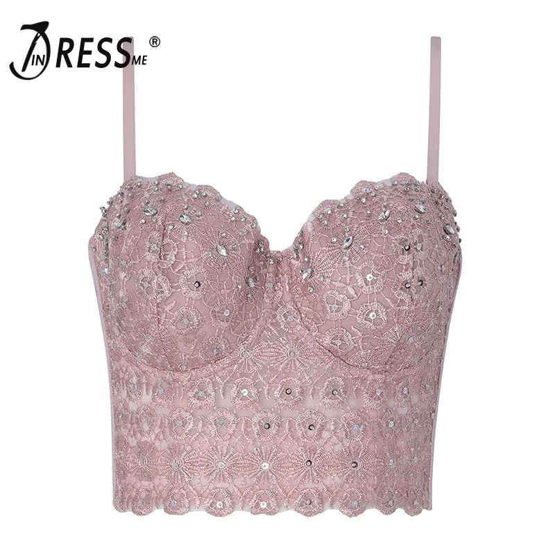 INDRESSME 2019 Новый Сексуальный Кружевной укороченный топ с открытой спиной блестками