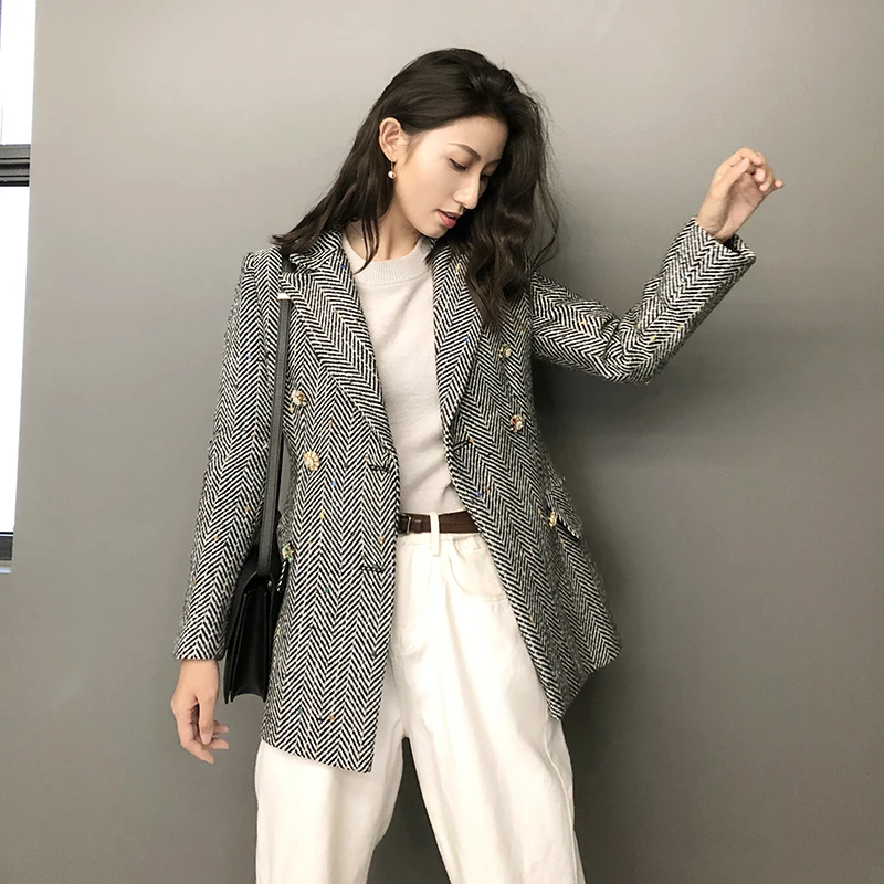 High quality women's elegant Woolen suits jacket loose stripe casual long Double-breasted suit jacket Blazer fenimino bomber
High quality women's elegant Woolen suits jacket loose stripe casual long Double-breasted suit jacket Blazer fenimino bomber