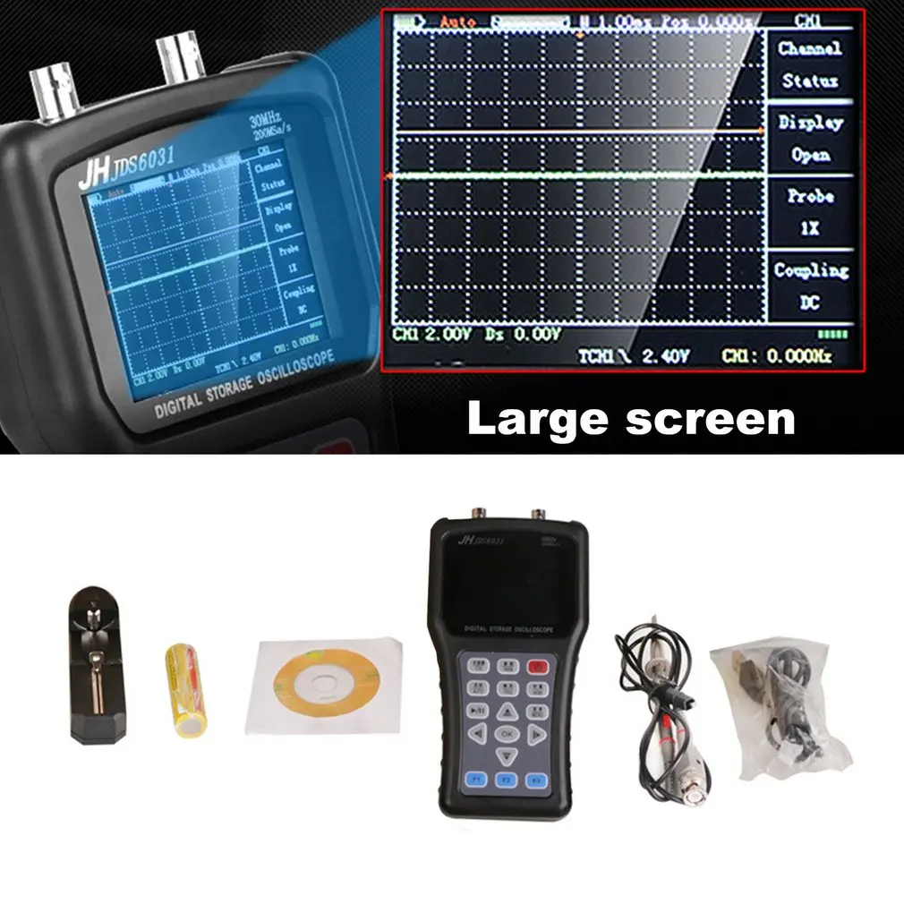 JDS6031 30M Hand-held Oscilloscope 1CH 200MSa/S with USB Charger Probe Cable Set Automatic Waveform Capture Oscilloscope
JDS6031 30M Hand-held Oscilloscope 1CH 200MSa/S with USB Charger Probe Cable Set Automatic Waveform Capture Oscilloscope