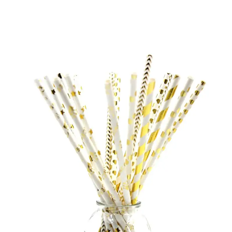 100 PCS Gold And White Paper Straws With Star Strip Dot Wave Pattern For Party Decoration
100 PCS Gold And White Paper Straws With Star Strip Dot Wave Pattern For Party Decoration