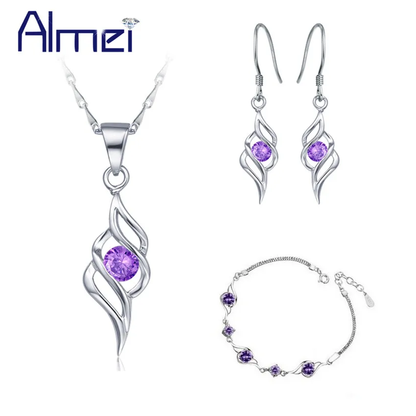 Фото Almei Bojoux Цветочный браслет модное фиолетовое ожерелье серьги для свадьбы женские