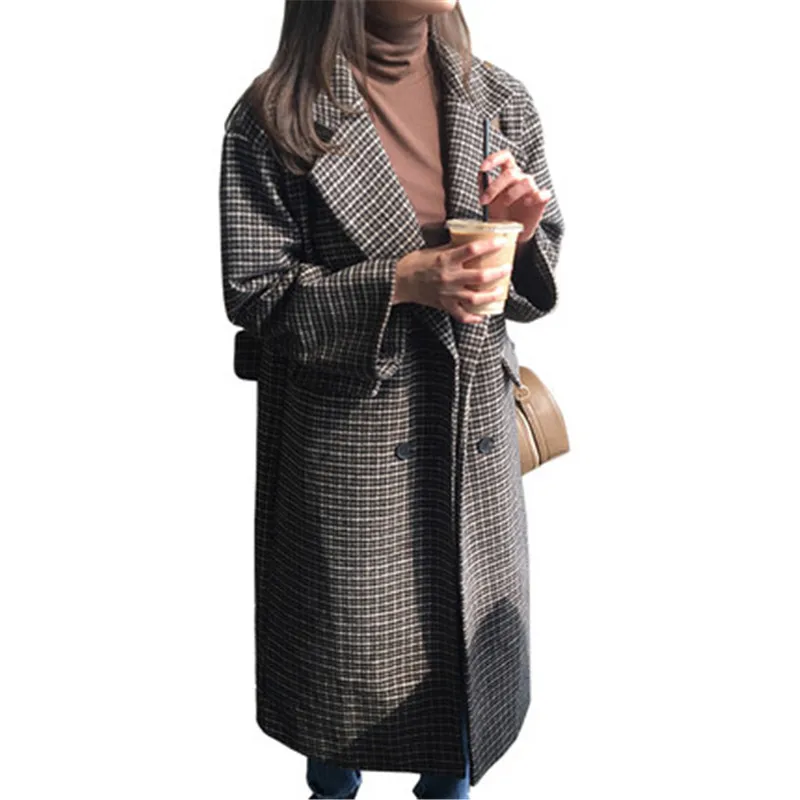 Autumn winter female Loose double-breasted long section brown houndstooth quilted padded over the knee woolen coat A101
Autumn winter female Loose double-breasted long section brown houndstooth quilted padded over the knee woolen coat A101