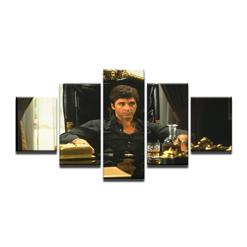 لوحة جدارية مع إطار 5 قطع فيلم باسينو في توني مونتانا سكارفيس ديكور المنزل Al Pacino Canvas Artwall Painting Aliexpress