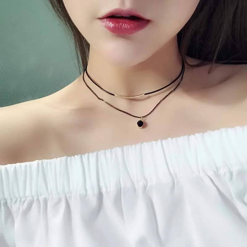 Simple and fashionable black string chain short style women's necklace black double women's necklace sales women's necklace
Simple and fashionable black string chain short style women's necklace black double women's necklace sales women's necklace