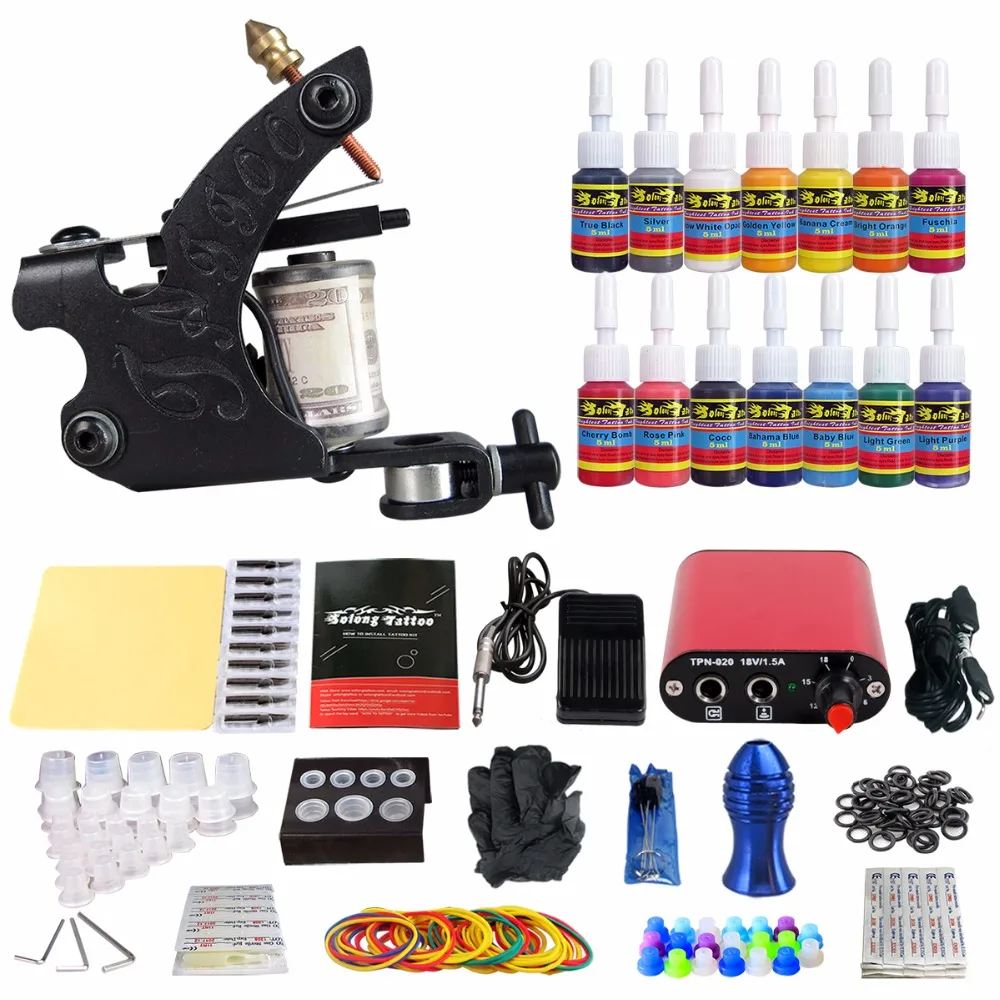 Solong Tattoo Complete Tattoo Kit 1 Pro Coil Machine Guns Sets 14 Inks Power Supply Needles Grips Tips Tubes TK101US
Solong Tattoo Complete Tattoo Kit 1 Pro Coil Machine Guns Sets 14 Inks Power Supply Needles Grips Tips Tubes TK101US