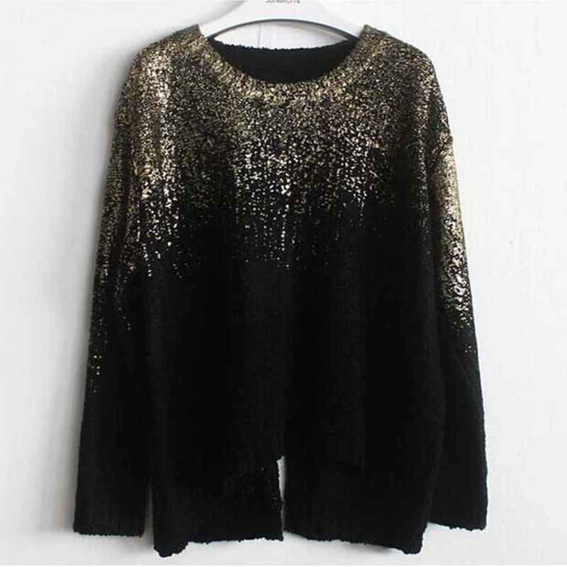 Women sweaters and pullovers 2015 Fall Fashion Gold/Silver Gilt Slit Long Sleeve oversized knitted sweater one size OM692
Women sweaters and pullovers 2015 Fall Fashion Gold/Silver Gilt Slit Long Sleeve oversized knitted sweater one size OM692