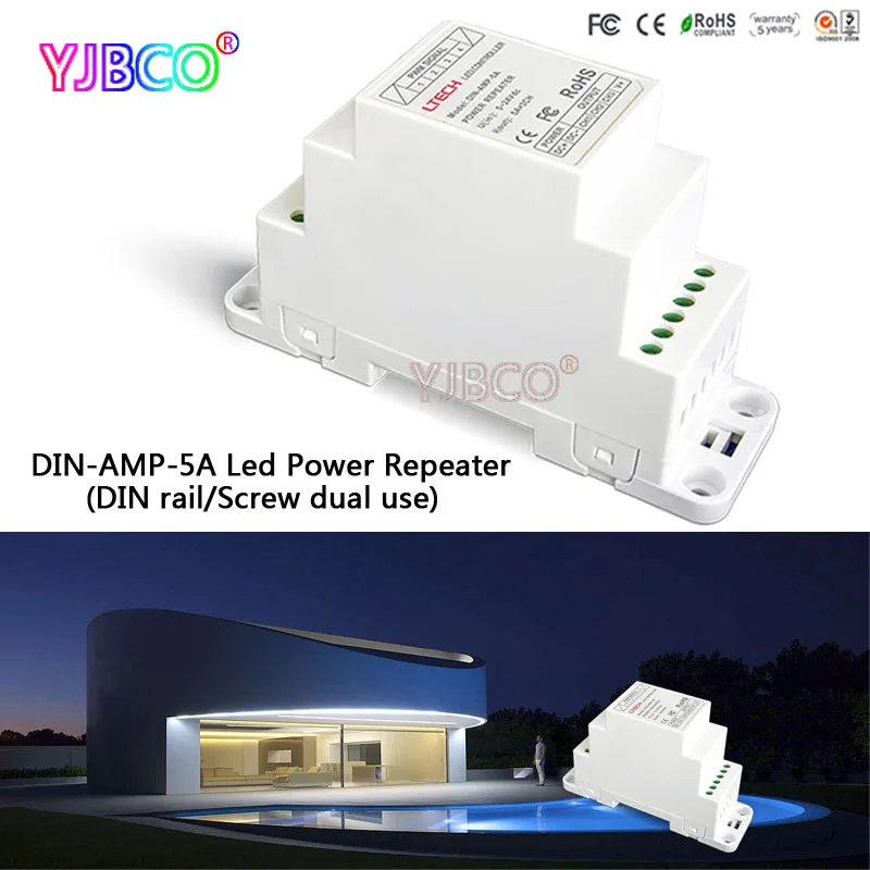 DIN-AMP-5A Led CV Power Repeater(amplifier)(DIN rail/Screw dual-use) for RGB led strip light DC5-24V 5A*3CH led controller
DIN-AMP-5A Led CV Power Repeater(amplifier)(DIN rail/Screw dual-use) for RGB led strip light DC5-24V 5A*3CH led controller