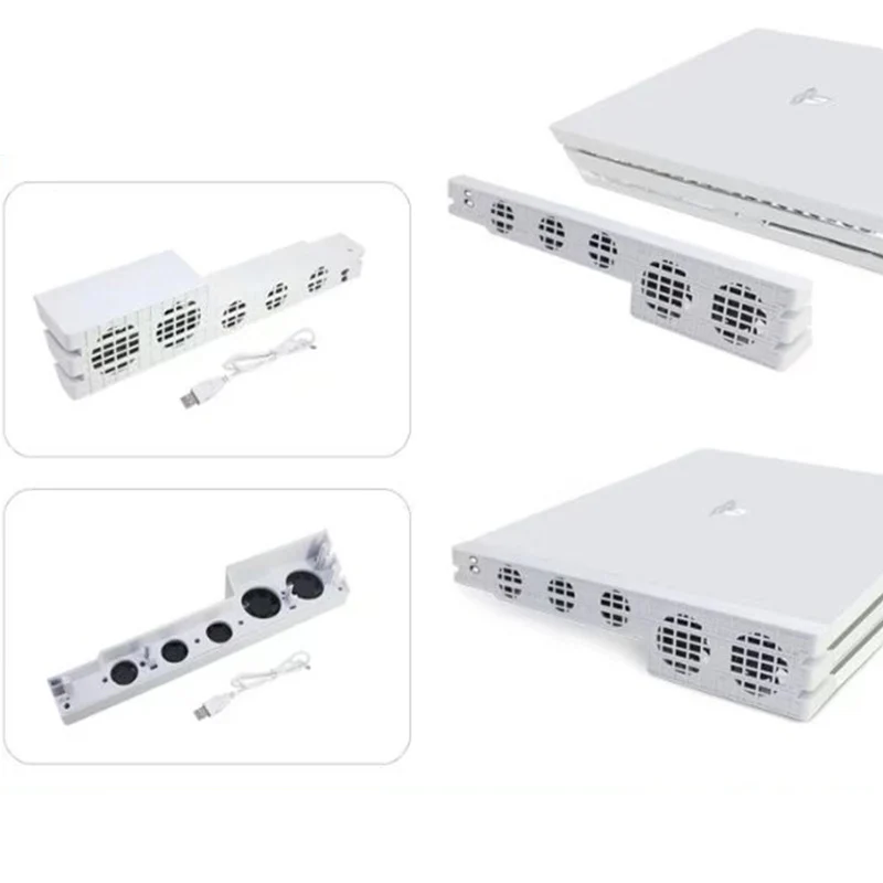 White PS4 Pro Cooler , USB External 5-Fan Super Turbo Temperature Cooling Fan with USB Cable for Sony Playstation 4 Pro Gaming
White PS4 Pro Cooler , USB External 5-Fan Super Turbo Temperature Cooling Fan with USB Cable for Sony Playstation 4 Pro Gaming