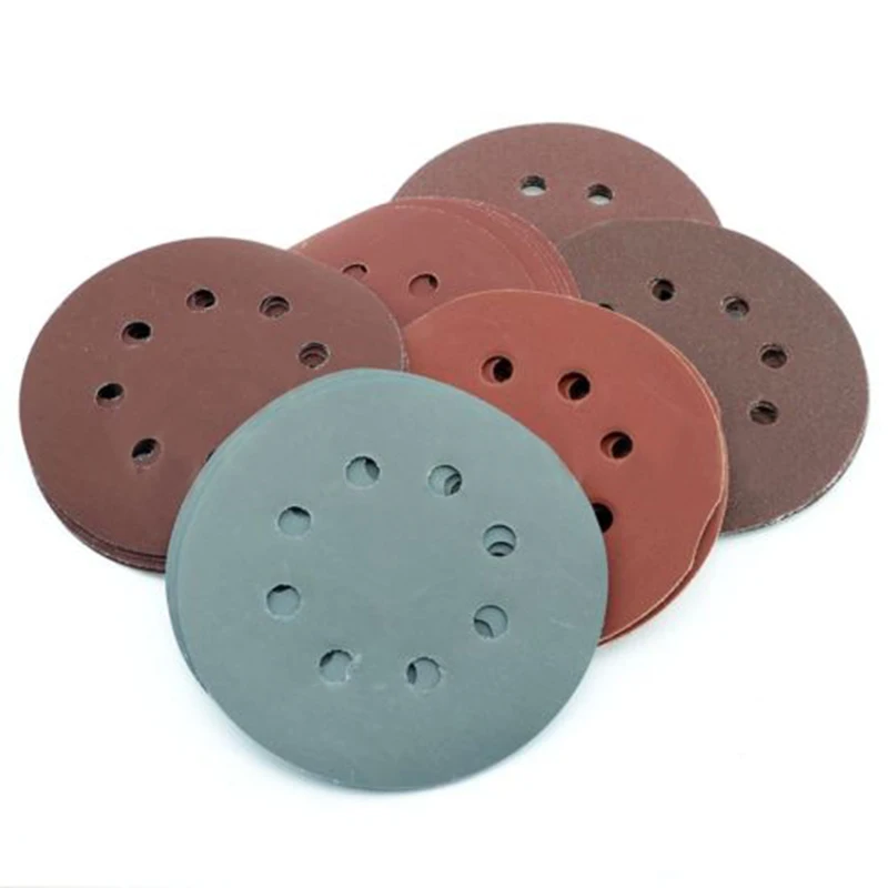 30pcs 5" 60/180/320/600/800/1500 Grit Sandpaper Sanding Sheet Disc Polishing Tool 8 Hole