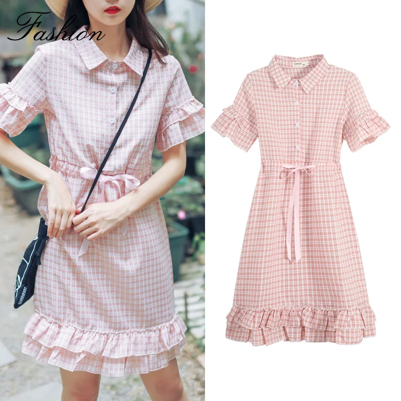 2019 New Summer Cotton Women Kawaii Dress Flare Sleeve Plaid Casual Dress Cute Clothing 6181
2019 New Summer Cotton Women Kawaii Dress Flare Sleeve Plaid Casual Dress Cute Clothing 6181
