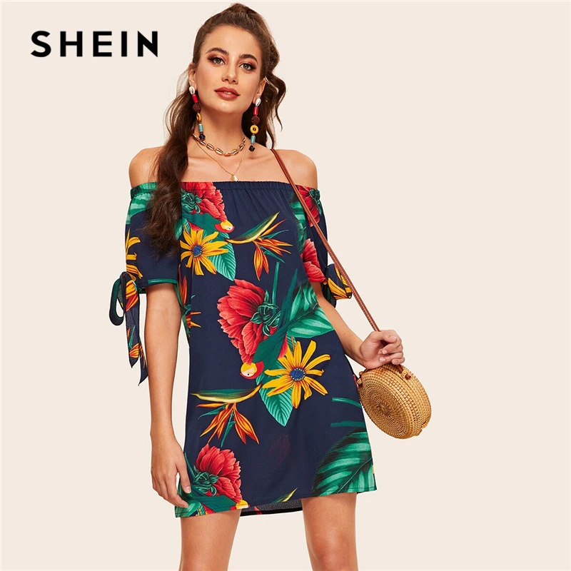 SHEIN Off The Shoulder Floral Print Knot Cuff Dress 2019 Boho Summer Straight Dress Short Sleeve Shift Women Dress
SHEIN Off The Shoulder Floral Print Knot Cuff Dress 2019 Boho Summer Straight Dress Short Sleeve Shift Women Dress