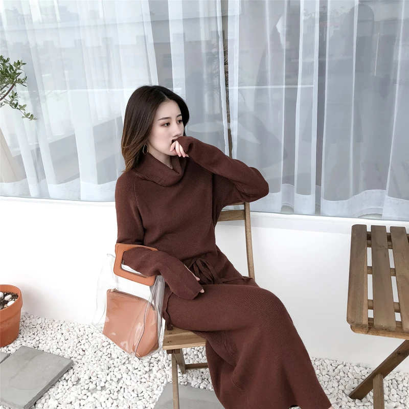 Winter Turtleneck Lace Up Knitted Long Full Sleeve Dress Winter Turtleneck Lace Up Knitted Long Full Sleeve Dress