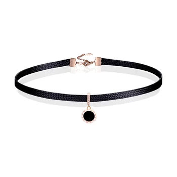 

YUN RUO New Arrival Rose Gold Color Fashion Round Roman Leather Chokers Necklace Titanium Steel Jewelry Woman Gift Never Fade