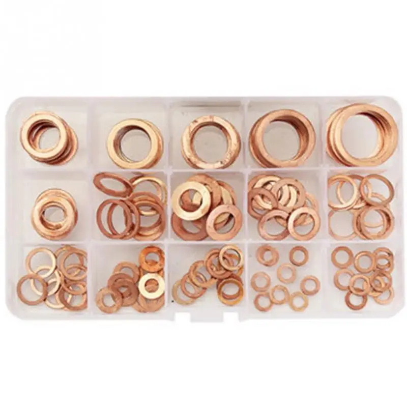 150pcs/280pcs Per Sets Hardware Copper Circle Pads Metalware Washers Sump Plug Assorted Washers Set with Plastic Case 
150pcs/280pcs Per Sets Hardware Copper Circle Pads Metalware Washers Sump Plug Assorted Washers Set with Plastic Case