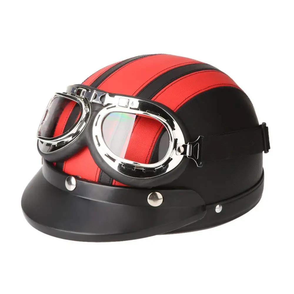 Men Women Motorcycle Helmet Open Face Bike Bicycle Helmet Scooter Half Leather Helmet with Visor Goggles Retro 54-60cm, Red
Men Women Motorcycle Helmet Open Face Bike Bicycle Helmet Scooter Half Leather Helmet with Visor Goggles Retro 54-60cm, Red