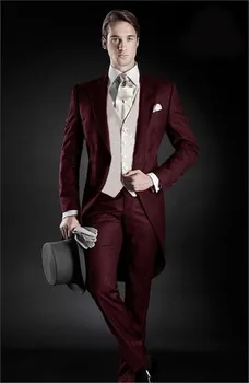 2020 Morning Style Groom Tuxedos Peak Lapel Men's Suit Burgundy Groomsman/Best Man Wedding/Dinner Suits(Jacket+Pants+vest+tie)
2020 Morning Style Groom Tuxedos Peak Lapel Men's Suit Burgundy Groomsman/Best Man Wedding/Dinner Suits(Jacket+Pants+vest+tie)