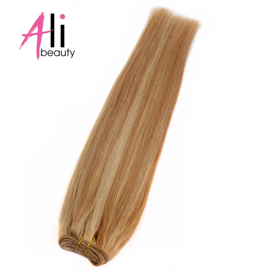 

ALI-BEAUTY #P27/613 Straight Hair Weft 100% Human Hair Extension 14" 16" 18" Remy Hair Bundles Hair Weaves Weft Width 120-130cm