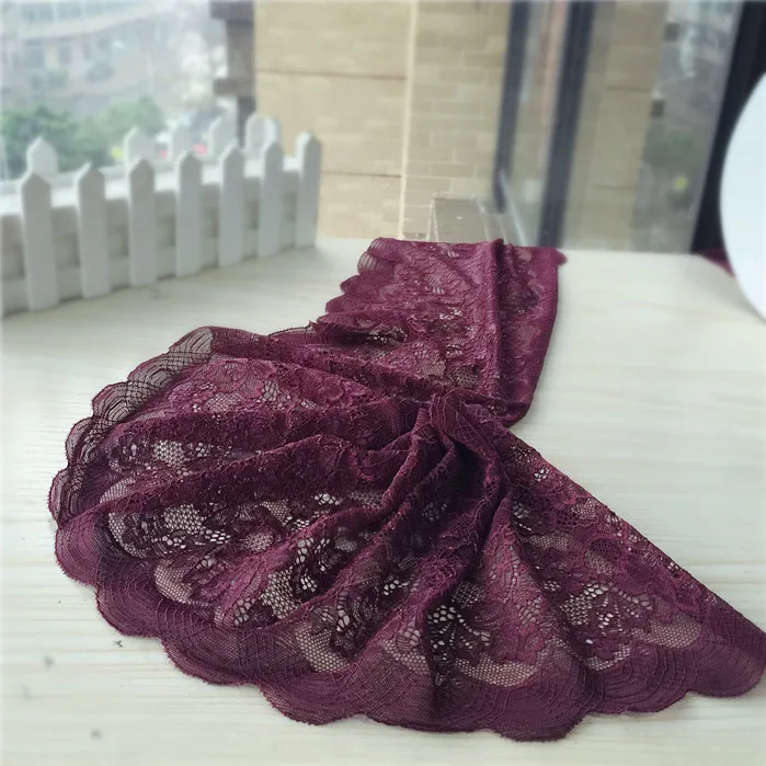 20CM width wine red stretch lace trim for lingerie decoration ,swimwear, dress decoration
20CM width wine red stretch lace trim for lingerie decoration ,swimwear, dress decoration
