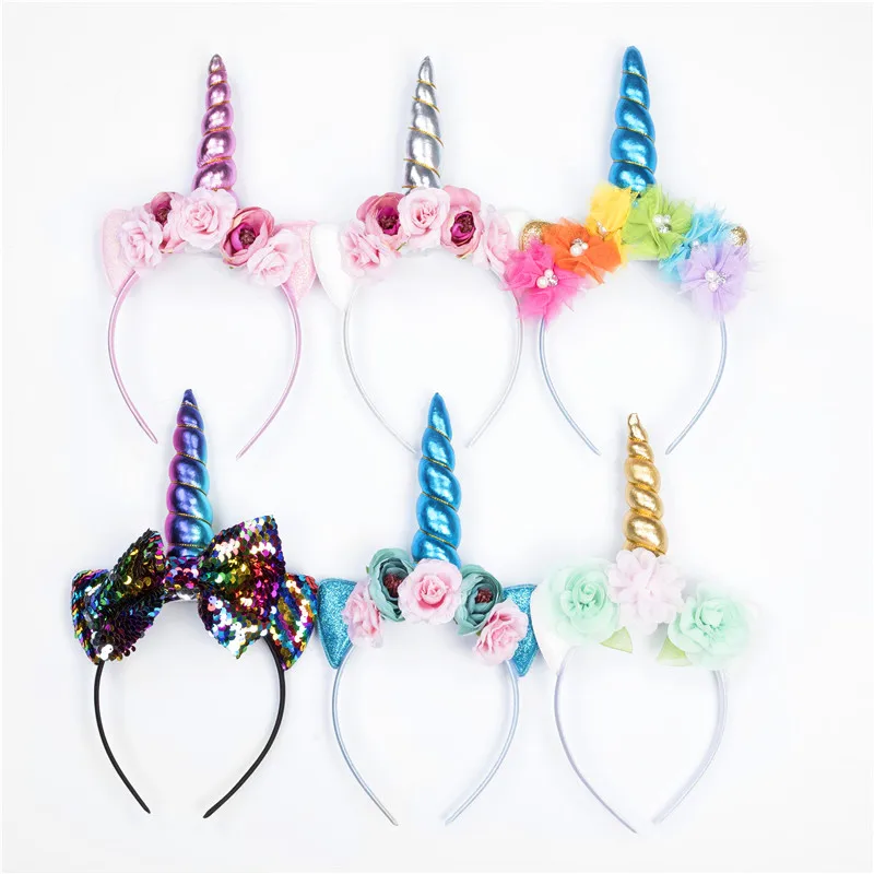 2018 блестящая металлическая повязка на голову для девочек шифоновая с цветами