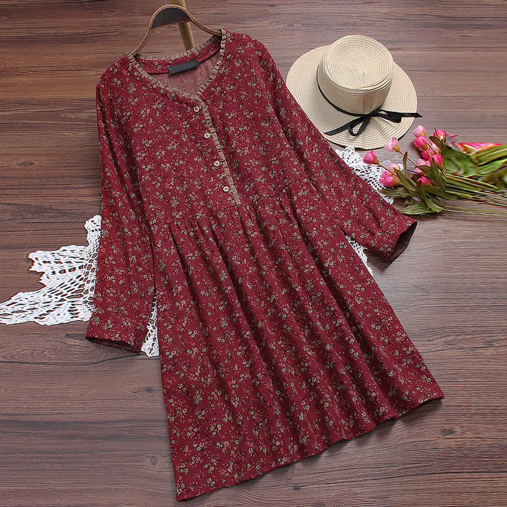 Lady's Vintage Spring Summer Women's Ladies Floral Print Causal Long Sleeve Dress Button Line Dress for Casual Women Streetwear
Lady's Vintage Spring Summer Women's Ladies Floral Print Causal Long Sleeve Dress Button Line Dress for Casual Women Streetwear