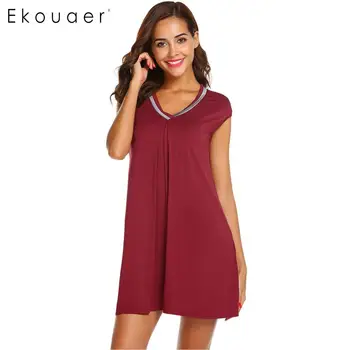 Ekouaer Nightdress Women Nightgowns V-Neck Casual Sleeveless Solid Loose Comfortable Nightwear Dress Ladies Home Clothing 
Ekouaer Nightdress Women Nightgowns V-Neck Casual Sleeveless Solid Loose Comfortable Nightwear Dress Ladies Home Clothing