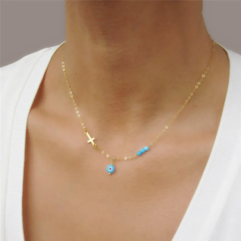 BOAKO Charm Silver Gold Color Chain Blue Beads Evil Eye Necklace for Women Fashion Cross Choker Necklaces Jewelry collier femme
BOAKO Charm Silver Gold Color Chain Blue Beads Evil Eye Necklace for Women Fashion Cross Choker Necklaces Jewelry collier femme