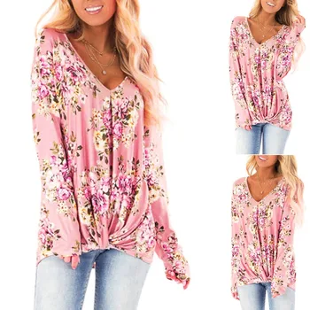 Fashion womens tops and blouses Long Sleeve V Neck Tie Knot Front Casual Floral Print Loose Tops blusas mujer de moda 2019
Fashion womens tops and blouses Long Sleeve V Neck Tie Knot Front Casual Floral Print Loose Tops blusas mujer de moda 2019