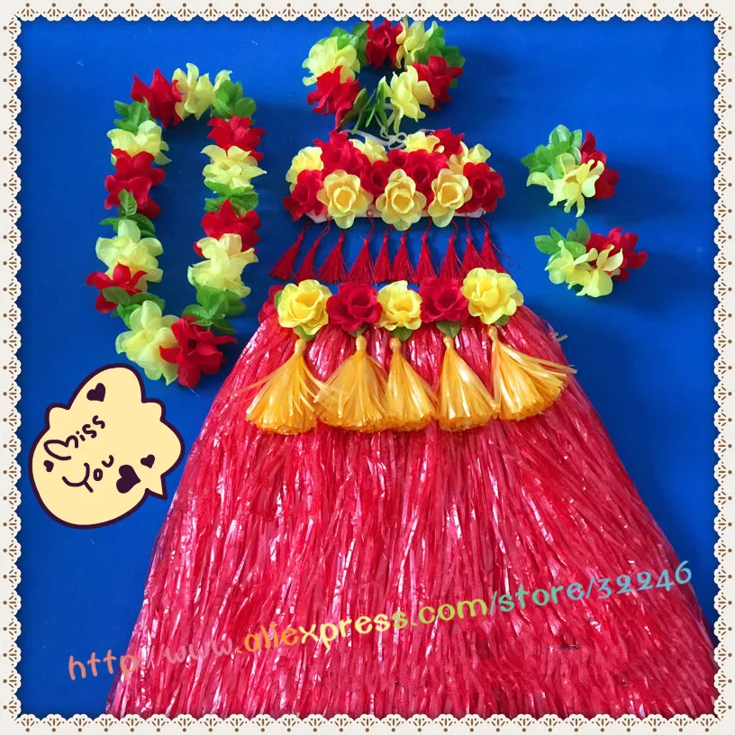 

1sets/lot S825# Event & Party suppliers Hawaiian Hula Grass Skirt Flower Party Dress Beach Dance Costume Free Shipping