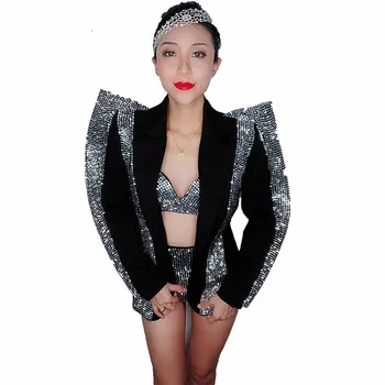 Sexy Sparkly Silver Bra Rhinestones Suit Coat 2 Piece Sets Bar Party Women Singer Stage Outfit Nightclub Dance Costumes DJ DS
Sexy Sparkly Silver Bra Rhinestones Suit Coat 2 Piece Sets Bar Party Women Singer Stage Outfit Nightclub Dance Costumes DJ DS