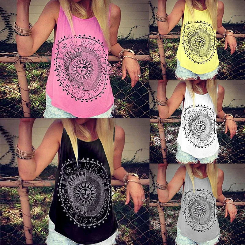 High quality Sexy Sun Printed Sleeveless Vest Tee t-Shirt Casual Tank summer tops for women Sleeveless t shirt tops Polyester
High quality Sexy Sun Printed Sleeveless Vest Tee t-Shirt Casual Tank summer tops for women Sleeveless t shirt tops Polyester