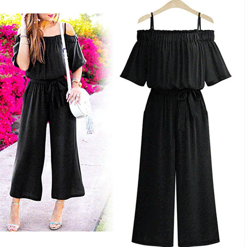 Black Pleated Off Shoulder High Waisted Women Jumpsuits Bow Tie Wide Leg Ladies Trousers Summer Woman Casual Rompers Plus Size
Black Pleated Off Shoulder High Waisted Women Jumpsuits Bow Tie Wide Leg Ladies Trousers Summer Woman Casual Rompers Plus Size