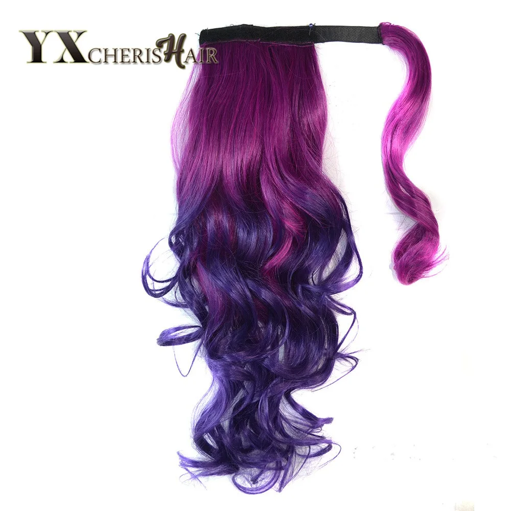 

YXCHERISHAIR 16" 100g High Temperature Fiber Ombre Long Wavy Synthetic Wrap Around Hairpieces Fake in Hair Ponytail Extensions