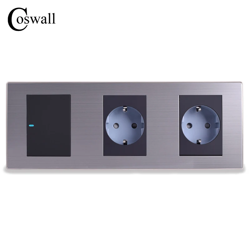Coswall 16A EU Standard Wall Double Socket + 1 Gang 1 Way Light Switch With LED Indicator Stainless Steel Panel 236*86mm
Coswall 16A EU Standard Wall Double Socket + 1 Gang 1 Way Light Switch With LED Indicator Stainless Steel Panel 236*86mm