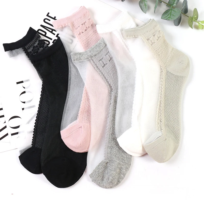 5 Pairs/Lot Female Japanese/South Korea Sweet Ultra-Thin Transparent Crystal Socks Women Sole Lace Flowers Mesh Non-slip Meias
5 Pairs/Lot Female Japanese/South Korea Sweet Ultra-Thin Transparent Crystal Socks Women Sole Lace Flowers Mesh Non-slip Meias