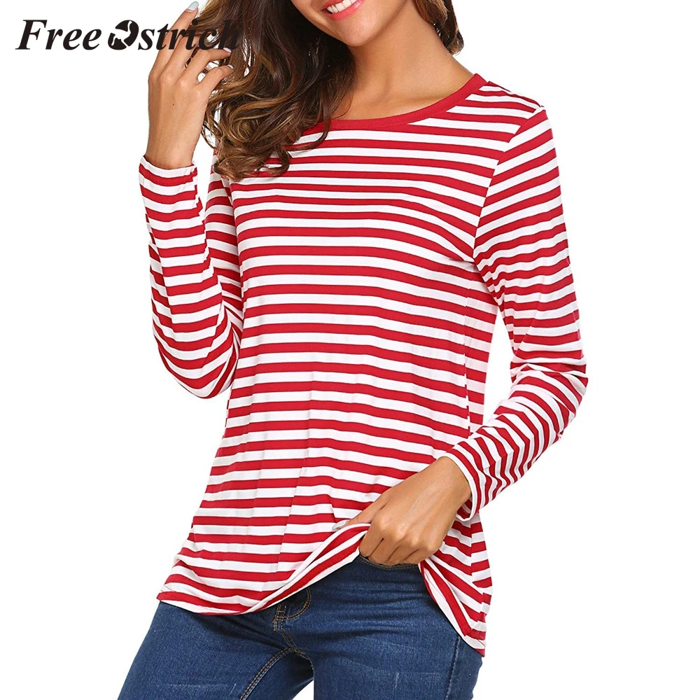 

Free Ostrich Women Tops Striped Full Sleeve Casual Shirt Round Neck Vintage Style Daily Wearing Women Tops And Shirt Plus Size