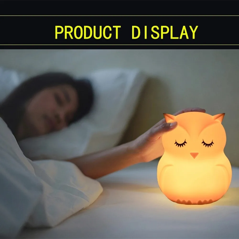 SuperNight Cute Cartoon Owl LED Night Light Touch Sensor 8 Colors Silicone Children Kids Baby Bedroom Bedside Table Lamp Gift (8)