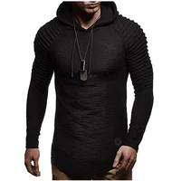 2018 New Men's O-Neck Fold Hooded T-shirts Tees Male Casual Long Sleeve T shirt Slim Fit Fitness Gyms T-shirts Tops XXXL image