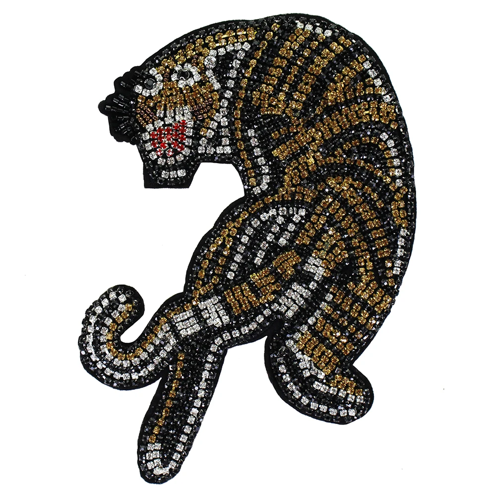 

5pieces Beaded Diamond Motifs Tiger Fabric Patches Embroidery Back Badge Applique for Clothes Sew on Sewing Accessories TH1287