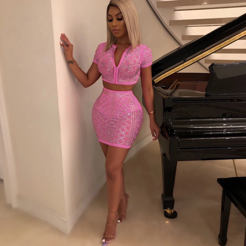 Fashion Short Sleeve Women Two Piece Set Mini Summer Dress Ladies Bodycon Dress Bandage Party Sparkly Dress Female Matching Sets
Fashion Short Sleeve Women Two Piece Set Mini Summer Dress Ladies Bodycon Dress Bandage Party Sparkly Dress Female Matching Sets