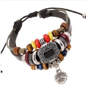 Pulseira New Brand Lady Charm Bracelet Wristband Cuff Antique Tattoo Leaf Pendant Leather Bracelet Good Wood Beaded Jewelry
Pulseira New Brand Lady Charm Bracelet Wristband Cuff Antique Tattoo Leaf Pendant Leather Bracelet Good Wood Beaded Jewelry