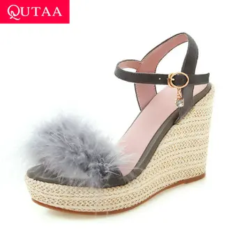 QUTAA 2019 Women Sandals Sexy Platform Straw Weaving Wedge Heel Feather Round Open-toed Buckle Slingback Ladies Shoes Size 34-39
QUTAA 2019 Women Sandals Sexy Platform Straw Weaving Wedge Heel Feather Round Open-toed Buckle Slingback Ladies Shoes Size 34-39