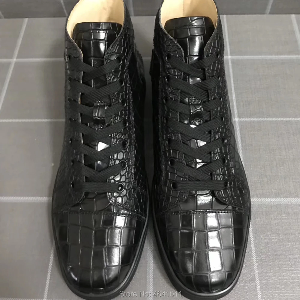 High Cut Sneakers Leisure cl andgz Lace Up black Snake leather no Spikes Red bottoms For Men sport Shoes Flat Loafers Footwear
High Cut Sneakers Leisure cl andgz Lace Up black Snake leather no Spikes Red bottoms For Men sport Shoes Flat Loafers Footwear