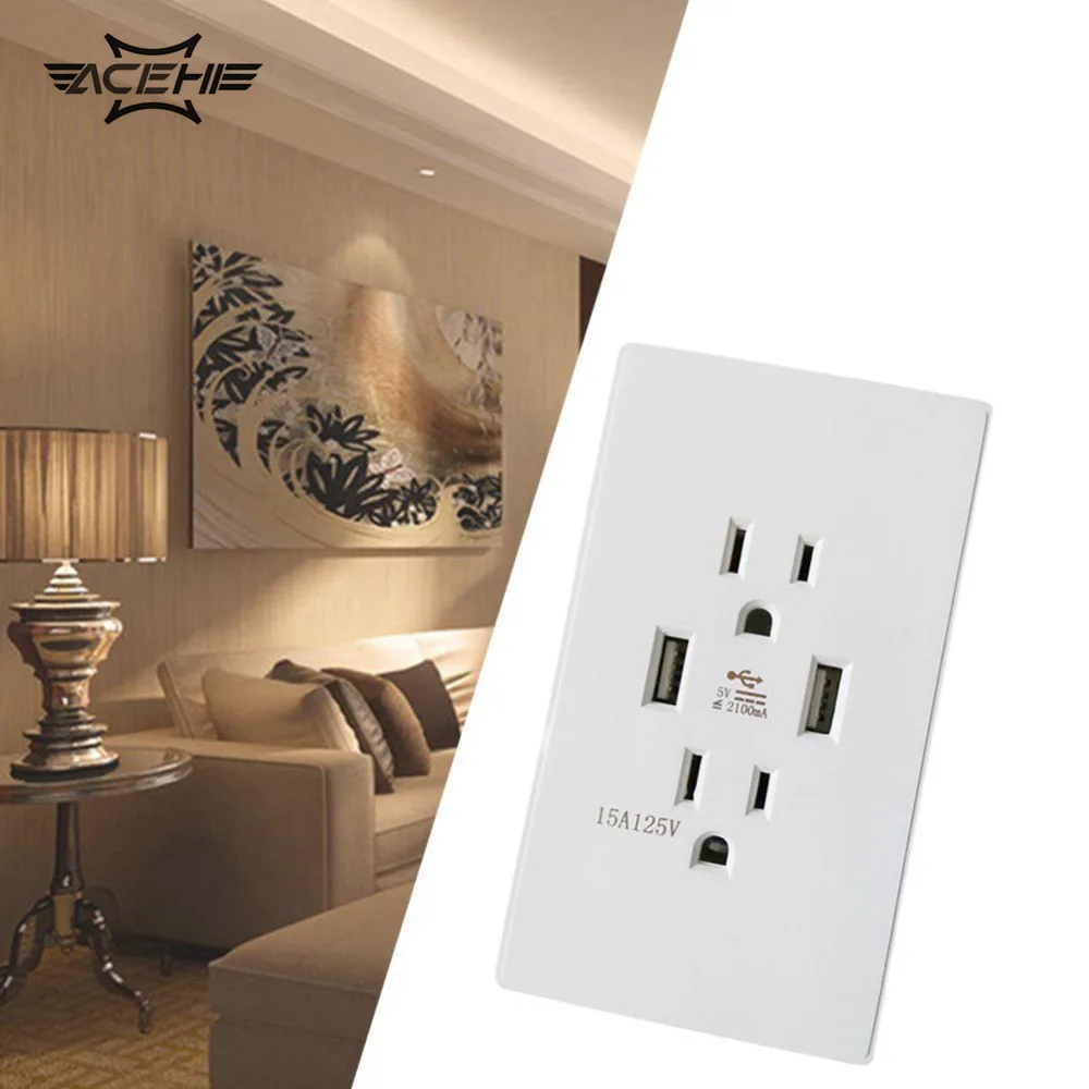 ACEHE 5V 2A настенное зарядное устройство US Dual USB AC гнездо розетка адаптер штепсельная