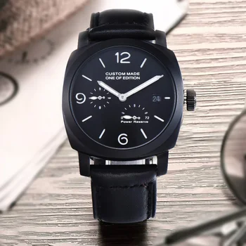 44mm bomax marina new black PVD dial coated leather strap Power reserve indicator Date light luxury automatic Men watches
44mm bomax marina new black PVD dial coated leather strap Power reserve indicator Date light luxury automatic Men watches