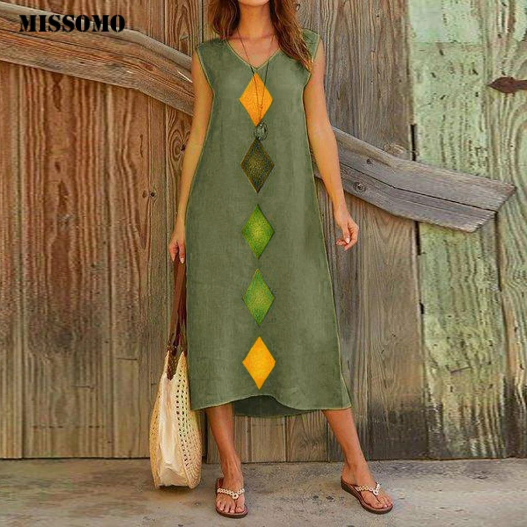 MISSOMO Vintage Women Summer dress V Neck Cotton Linen Printed Casual Long Maxi Dress Beach Sleeveless Robe Femme vestidos 611
MISSOMO Vintage Women Summer dress V Neck Cotton Linen Printed Casual Long Maxi Dress Beach Sleeveless Robe Femme vestidos 611