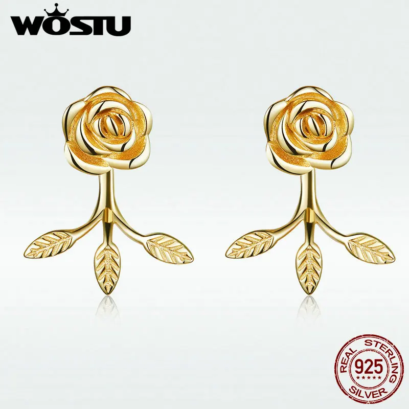WOSTU Fashion 100% 925 Sterling Silver Rose Flower Leaf Stud Earrings Gold Color Small Earrings For Women Luxury Jewelry BNE045
WOSTU Fashion 100% 925 Sterling Silver Rose Flower Leaf Stud Earrings Gold Color Small Earrings For Women Luxury Jewelry BNE045