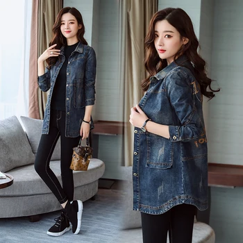 2019 Spring Autumn New Denim Trench Coat Female Mid-Long Large Size 3XL BF Wind Letter Pocket Windbreaker Jeans Coat Outerwear
2019 Spring Autumn New Denim Trench Coat Female Mid-Long Large Size 3XL BF Wind Letter Pocket Windbreaker Jeans Coat Outerwear