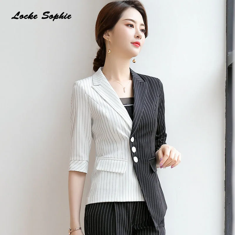 1pcs Women's Blazers coats 2019 Summer cotton Splicing irregular stripe Small Suits jackets ladies Skinny Blazers Suits coats
1pcs Women's Blazers coats 2019 Summer cotton Splicing irregular stripe Small Suits jackets ladies Skinny Blazers Suits coats
